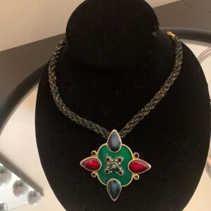 Gold multicolour necklace in black thread